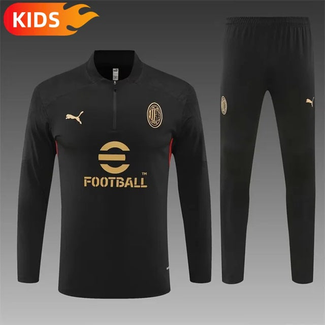 AC Milan Half-Pull Trainingspak 'Zwart' - KINDEREN