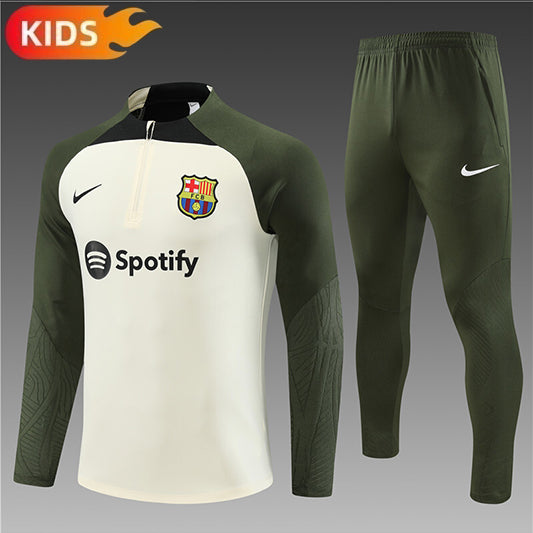 Barcelona Half-Pull Trainingspak 'Beige-Groen' 24/25 - KINDEREN