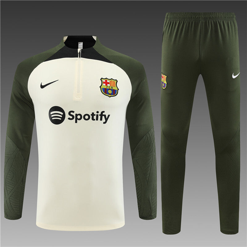 Barcelona Half-Pull Trainingspak 'Beige-Groen' 24/25 - KINDEREN