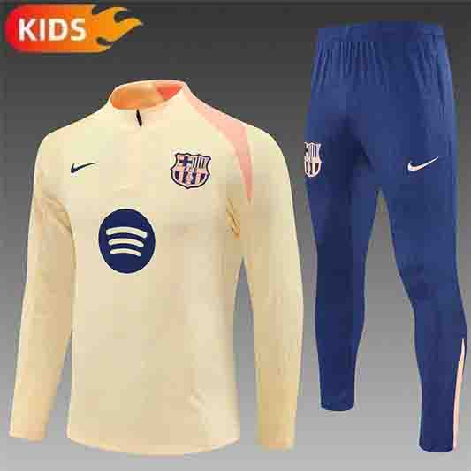 Barcelona Half-Pull Trainingspak 'Beige-Roze' 25/26 - KINDEREN