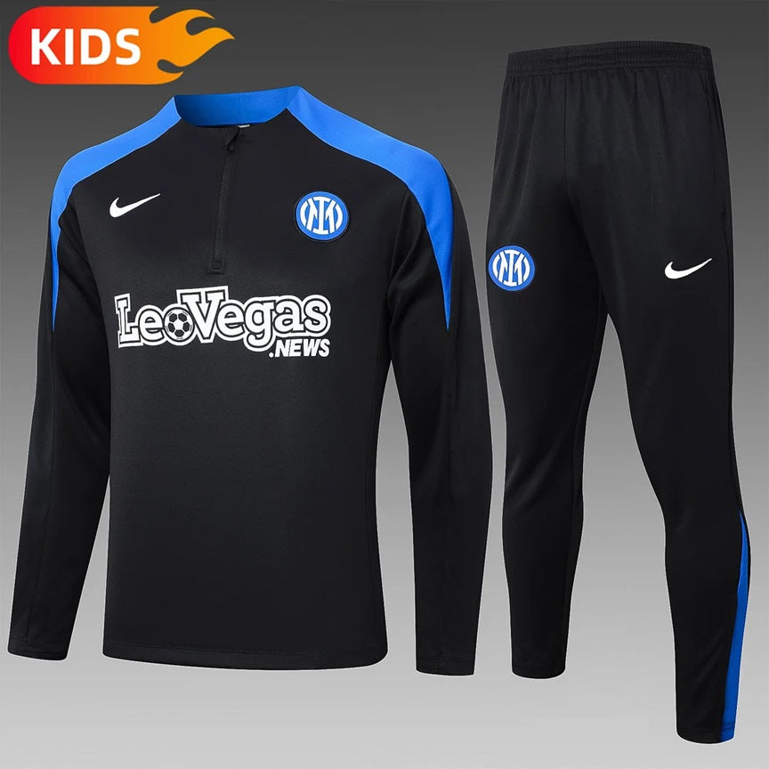 Inter Milan Half-Pull Trainingspak 'Zwart' - KINDEREN