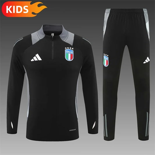 Italie Half-Pull Zip Trainingspak 'Zwart' - KINDEREN