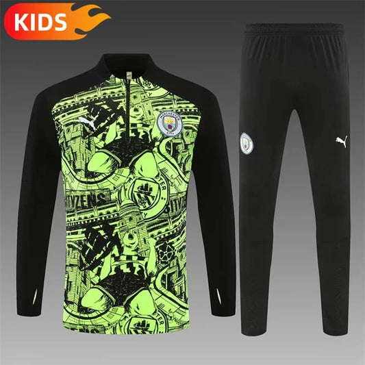 Manchester City Pull-Zip Trainingspak 'Geel/Groen' - KINDEREN