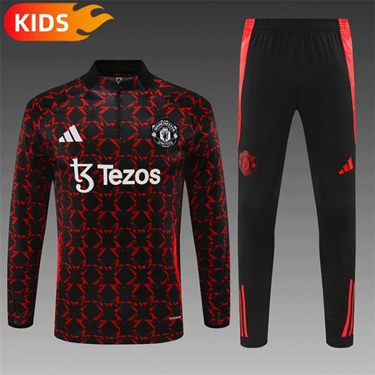 Manchester United Half-Pull Trainingspak 'Zwart/Rood' - KINDEREN