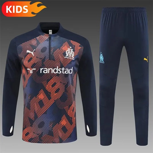 Olympique Marseille Half-Pull Trainingspak 'Blauw/Oranje' - KINDEREN
