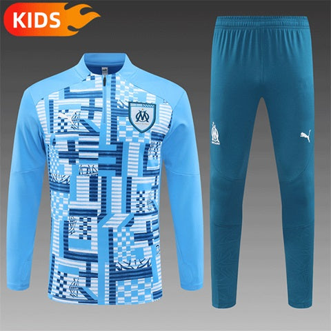 Olympique Marseille Half-Pull Trainingspak 'Lichtblauw' - KINDEREN