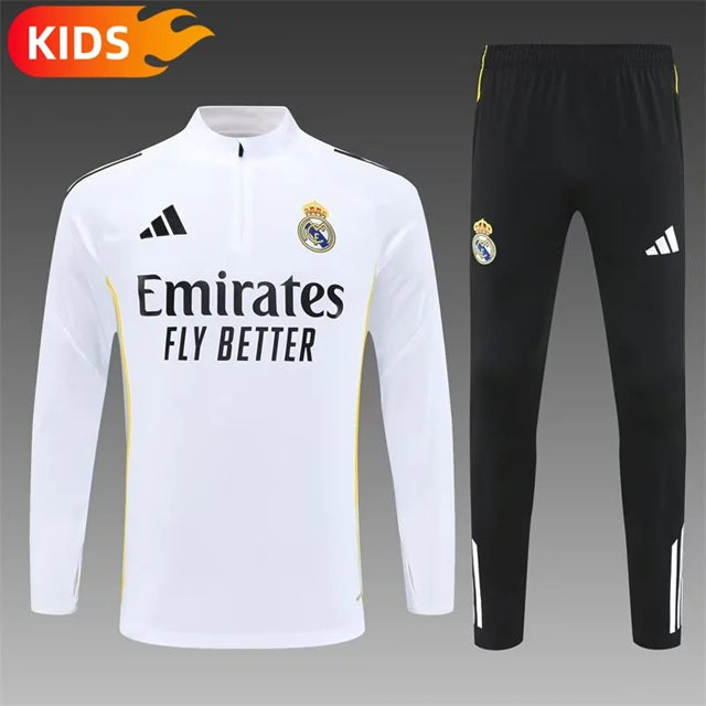 Real Madrid Half-Pull Trainingspak 'Wit-Zwart' 25/26 - KINDEREN