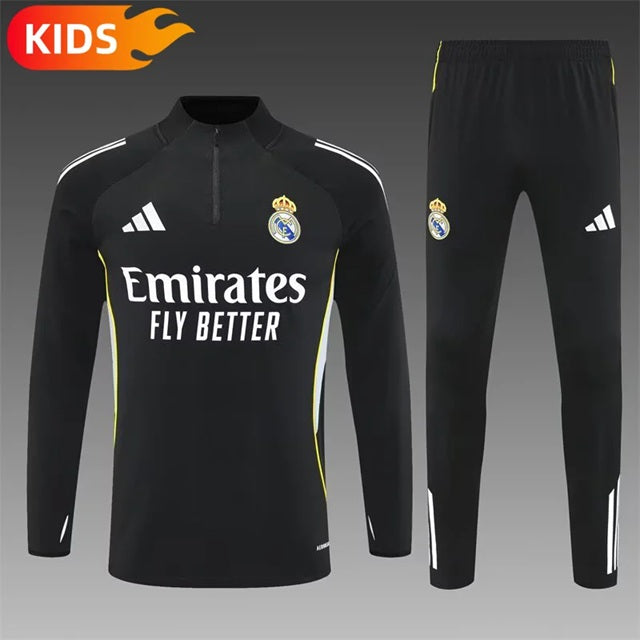Real Madrid Half-Pull Trainingspak 'Zwart' 25/26 - KINDEREN