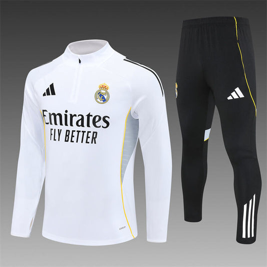 Real Madrid Half-Pull Trainingspak 'Wit-Zwart' 25/26 - VOLWASSENEN