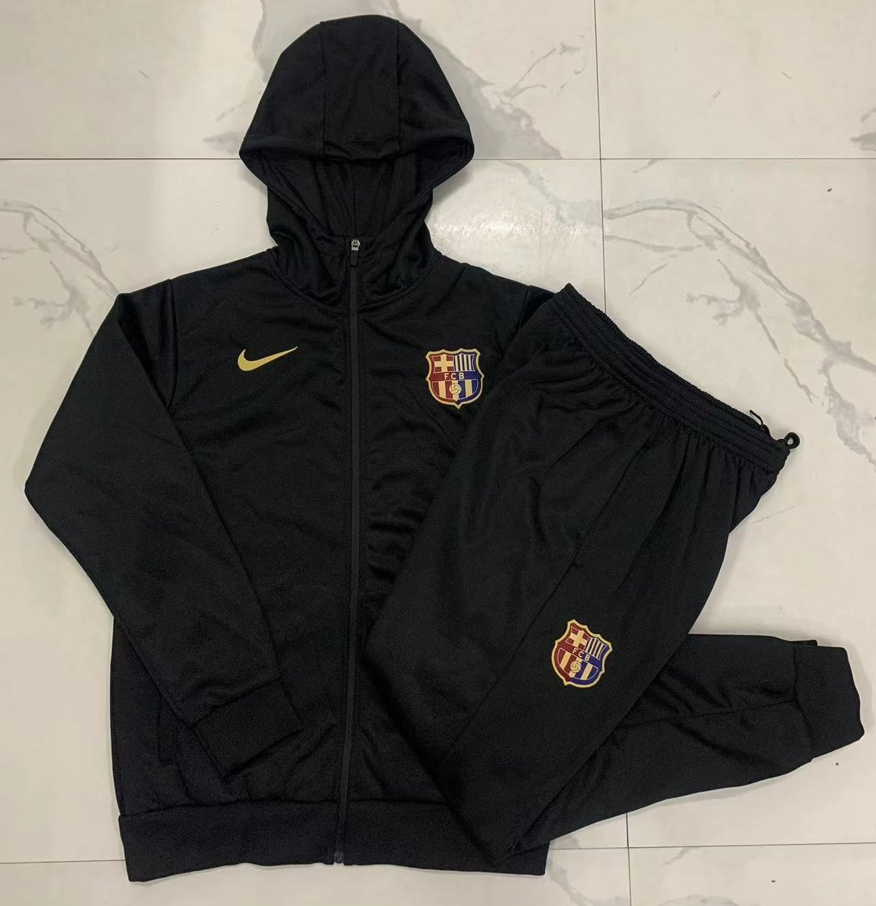 Barcelona Hooded Full-zip Trainingspak 'Zwart' - KINDEREN