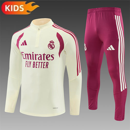 Real Madrid Half-Pull Trainingspak 'Beige-Roze' 26/27 - KINDEREN