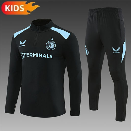 Feyenoord Half-Pull Trainingspak 'Zwart-Lichtblauw' 26/27 - KINDEREN