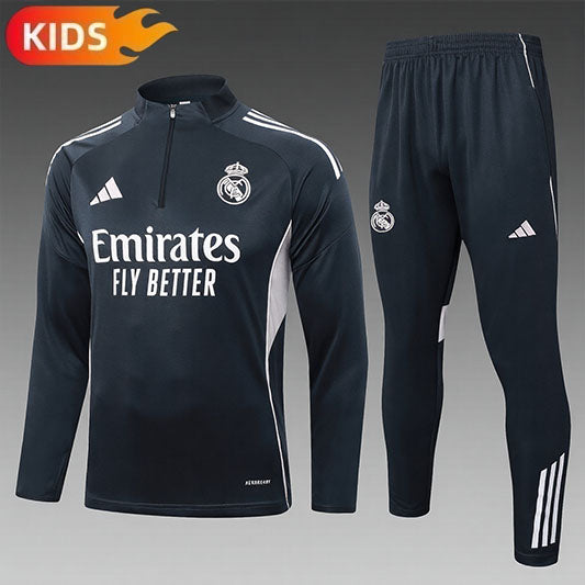 Real Madrid Half-Pull Trainingspak 'Zwart-Beige' 25/26 - KINDEREN