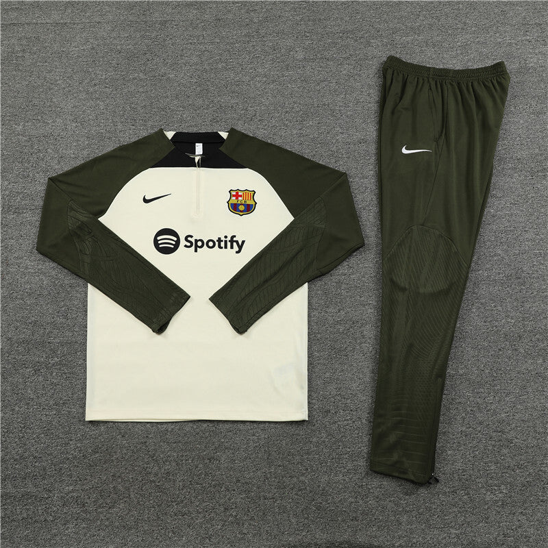 Barcelona Half-Pull Trainingspak 'Beige-Groen' 24/25 - KINDEREN