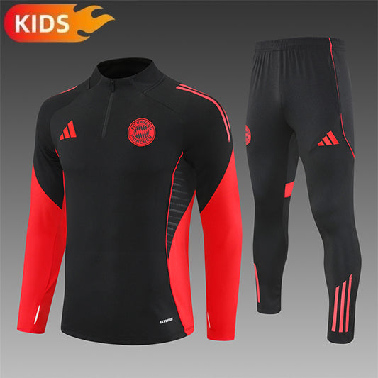 Bayern Munchen Half-Pull Trainingspak 'Zwart-Rood' 25/26 - KINDEREN