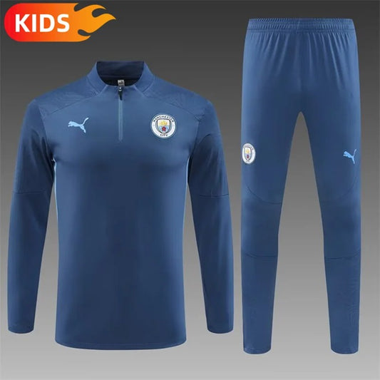 Manchester City Pull-Zip Trainingspak 'Blauw Steelstamp' - KINDEREN