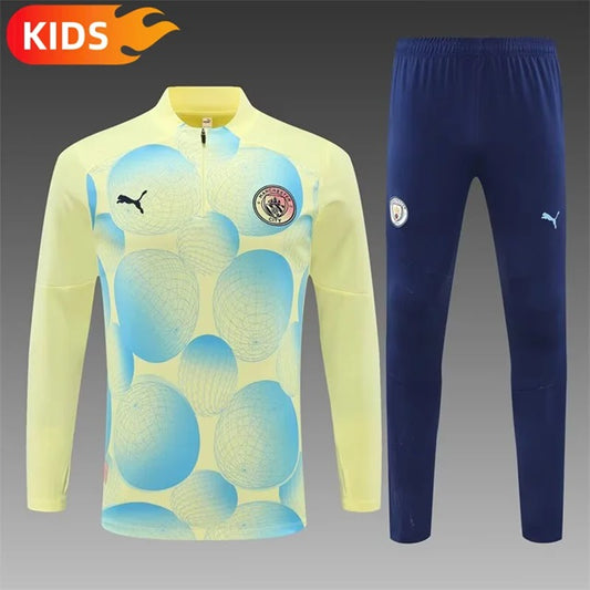 Manchester City Pull-Zip Trainingspak 'Lichtgeel' - KINDEREN