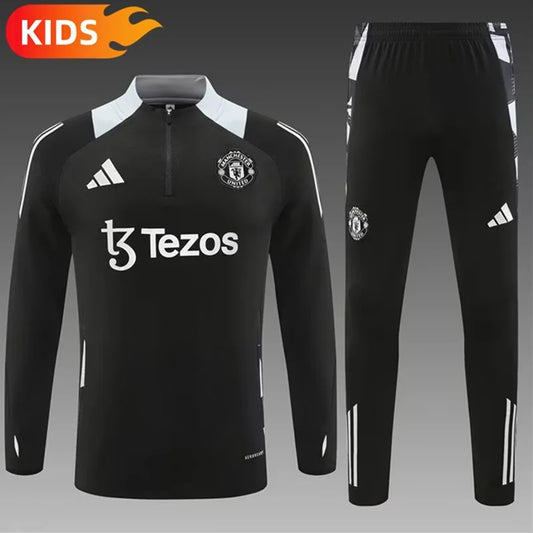 Manchester United Half-Pull Trainingspak 'Zwart/Wit' - KINDEREN