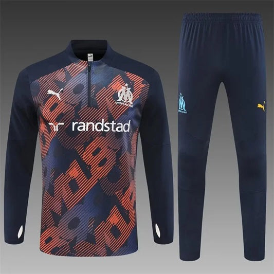 Olympique Marseille Half-Pull Trainingspak 'Blauw/Oranje' - VOLWASSENEN