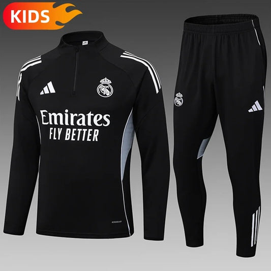 Real Madrid Half-Pull Trainingspak 'Zwart-Grijs' 25/26 - KINDEREN