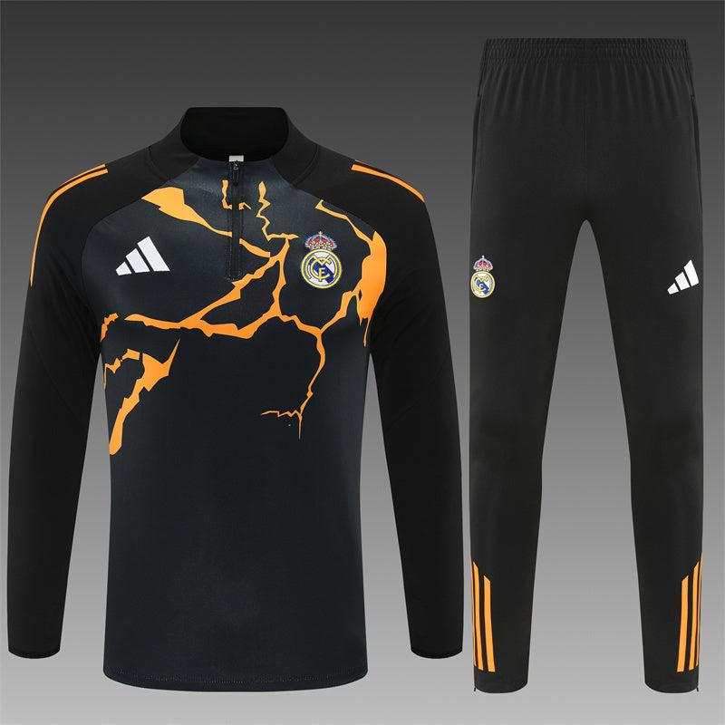 Real Madrid Half-Pull Trainingspak 'Zwart-Oranje' 25/26 - KINDEREN