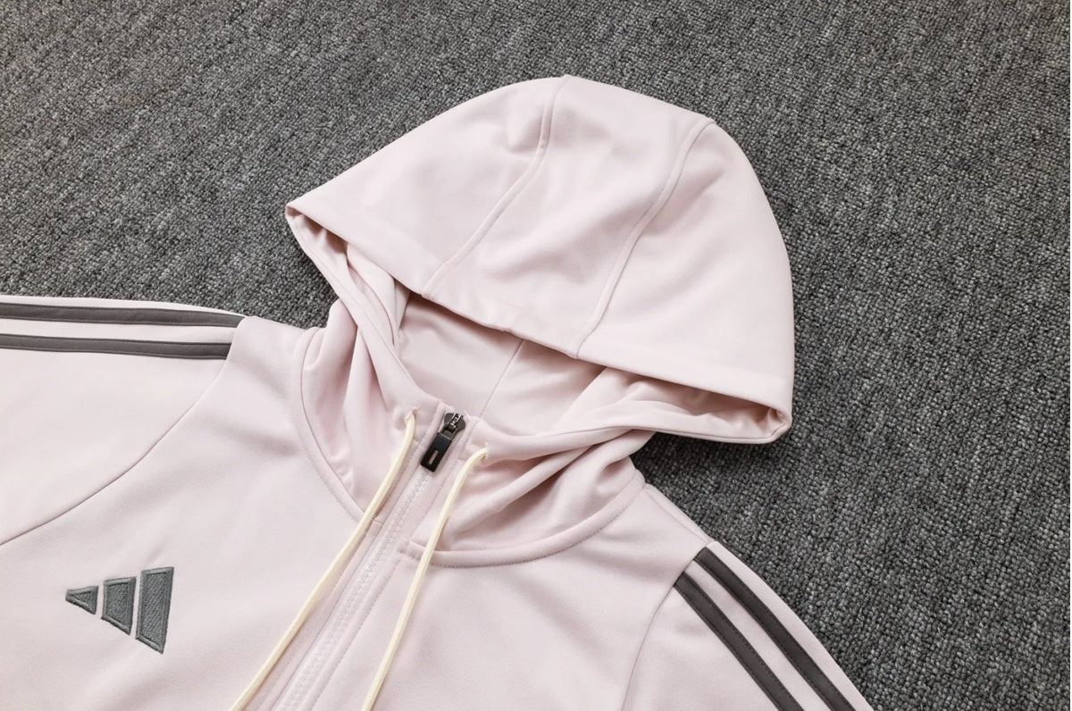 Real Madrid Hooded Half-Pull Trainingspak 'Beige-Zwart' 25/26 - VOLWASSENEN
