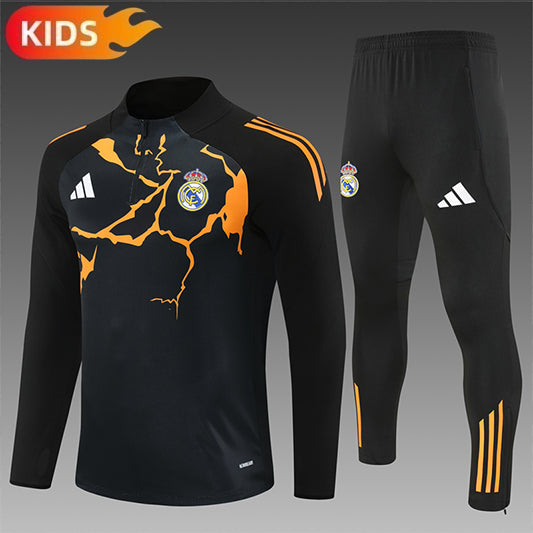 Real Madrid Half-Pull Trainingspak 'Zwart-Oranje' 25/26 - KINDEREN