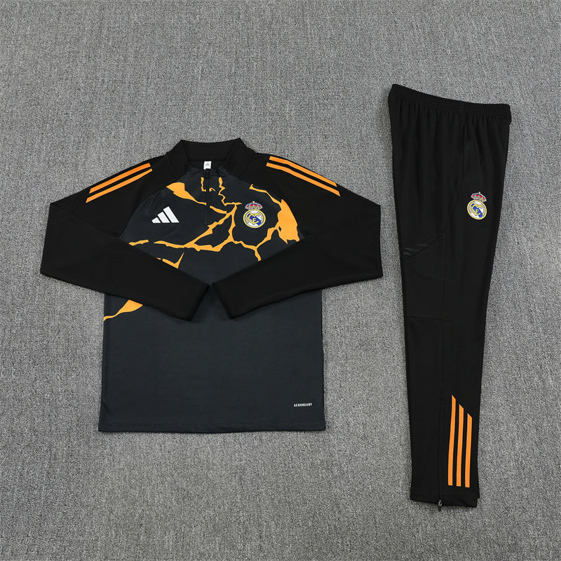 Real Madrid Half-Pull Trainingspak 'Zwart-Oranje' 25/26 - KINDEREN