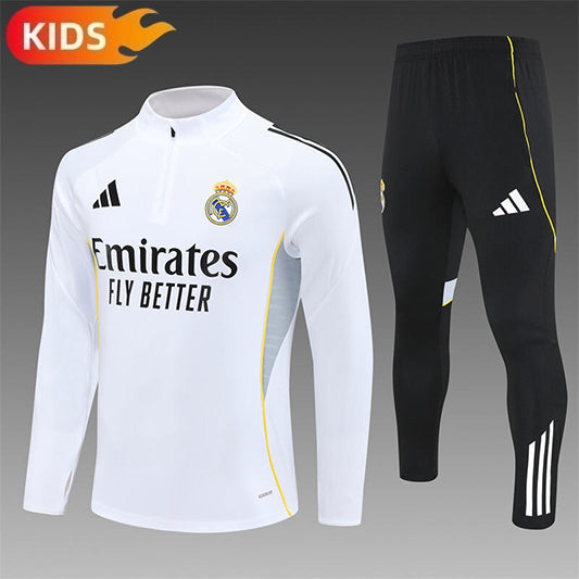 Real Madrid Half-Pull Trainingspak 'Wit-Zwart' 25/26 - KINDEREN