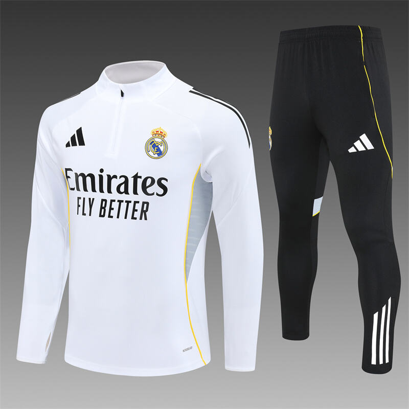 Real Madrid Half-Pull Trainingspak 'Wit-Zwart' 25/26 - VOLWASSENEN