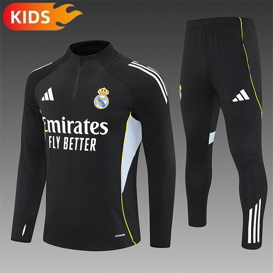Real Madrid Half-Pull Trainingspak 'Zwart' 25/26 - KINDEREN